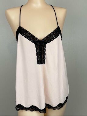 Express Blush Pink Cami with Black Lace Accent
